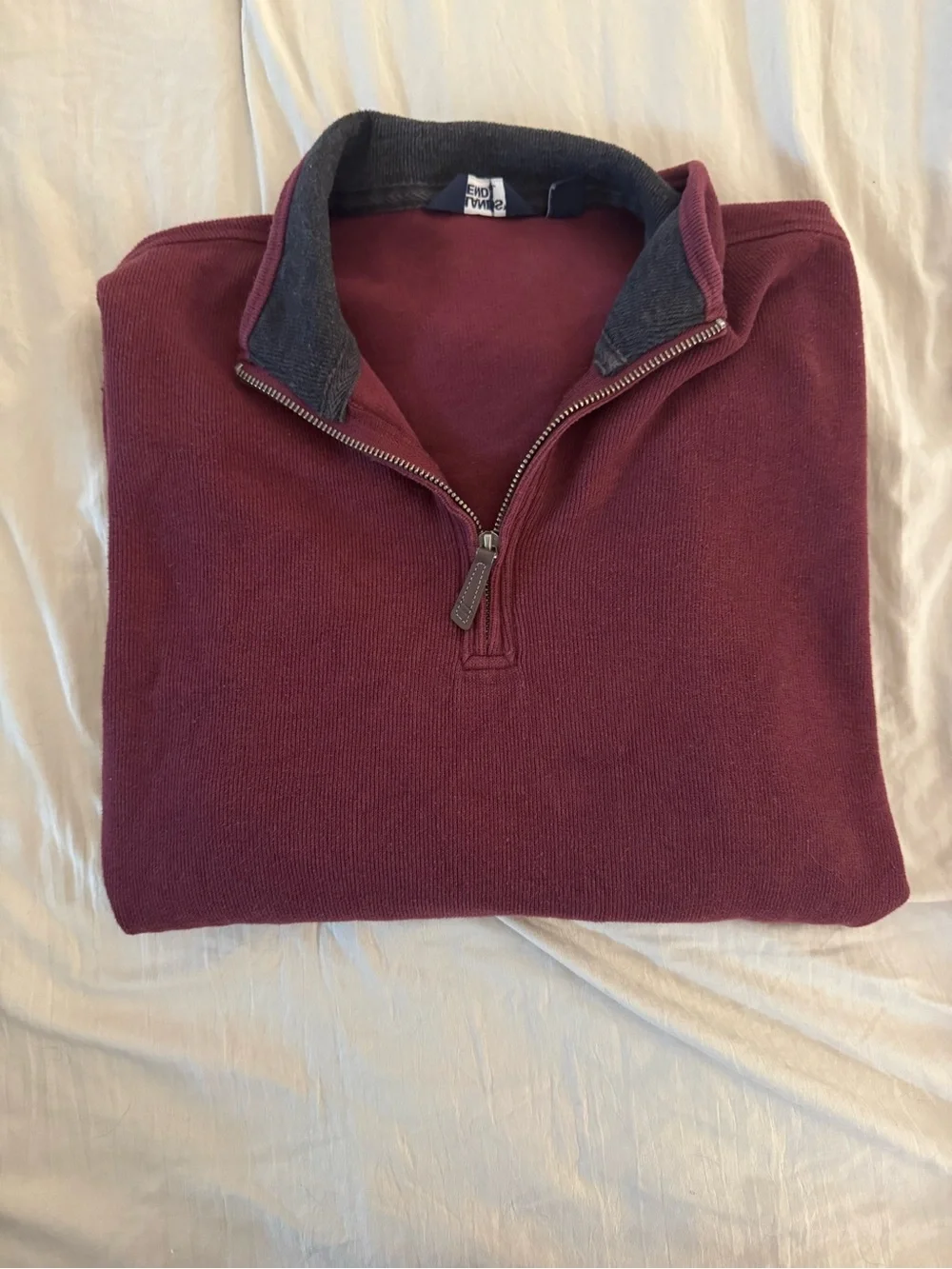 Levi's Men's Zip-Up Sweater in Burgundy with Dark Collar